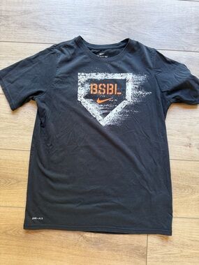 Nike Black Graphic BSBL Short Sleeve Tee with Orange Swoosh